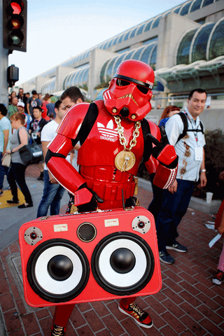 HipHop Trooper getting ready for DragonCon 2016 Red Lights