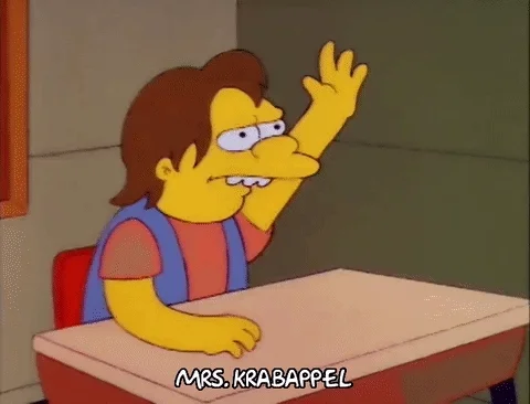 Simpsons Nelson raises his hand calling for Mrs. Krabappel