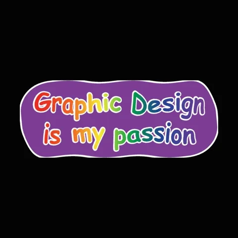 Szivárványszínű Comic Sans felirat: Graphic Design is my passion.