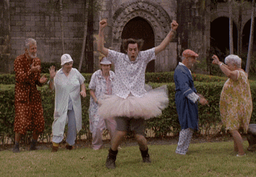 Jim Carrey dancing moronically in tutu