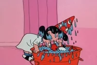 Lucy and Snoopy bobbing for apples